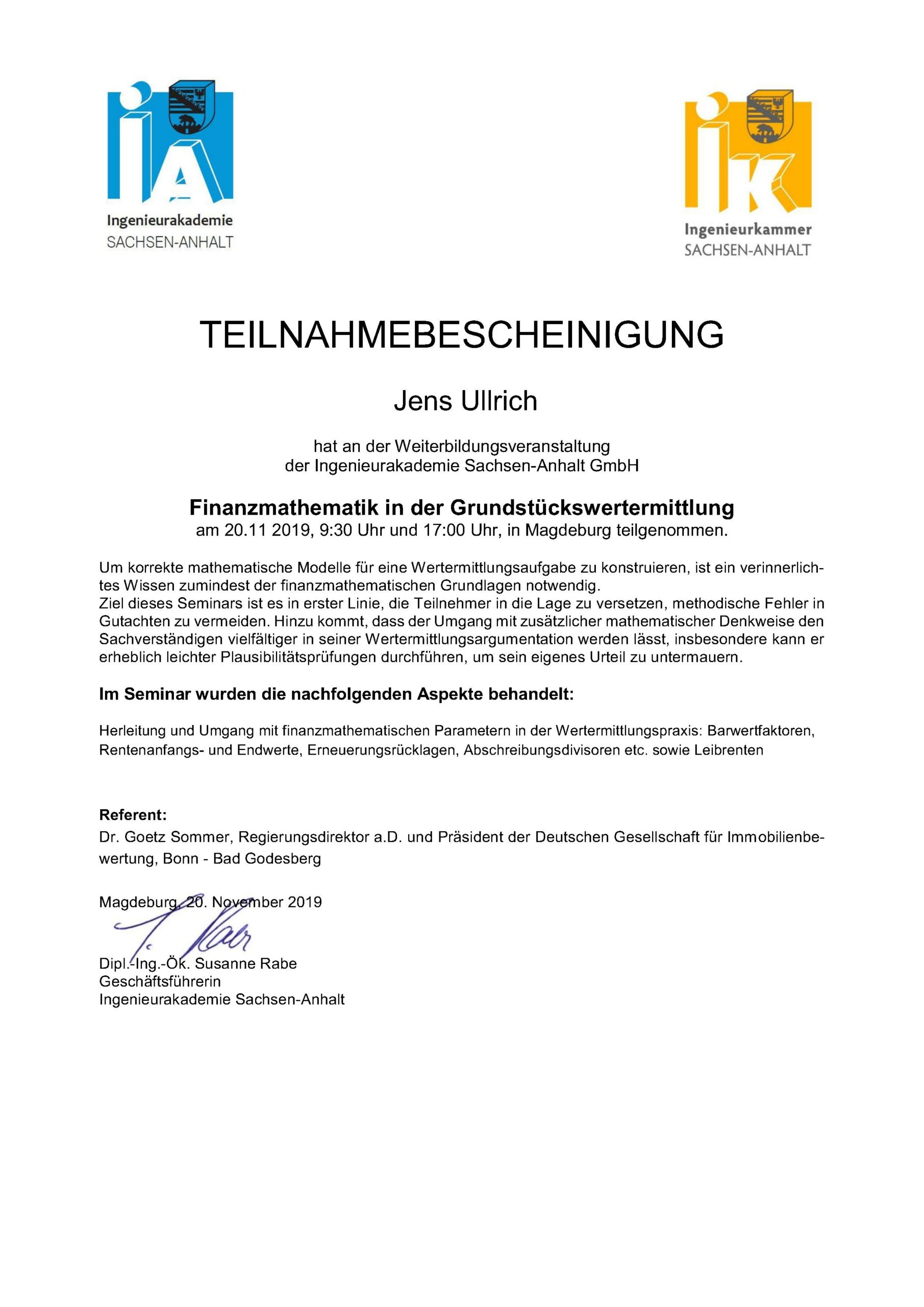 Dr. Götz Sommer Jens Ullrich Ingenieurkammer Sachsen- Anhalt Finanzmathematik in der Grundstückswertermittlung
